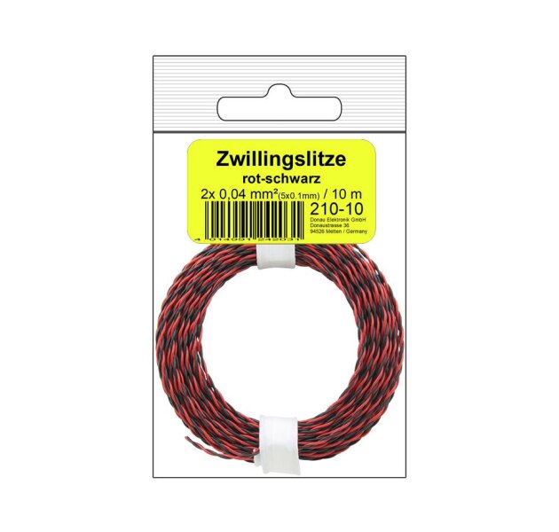 Zwillingslitze 0,04 mm² / 10 m rot-schwarz in SB
