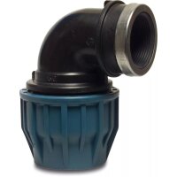 Jason Winkel 90° PP 32 mm x 3/4" Klemm x Innengewinde 16bar Schwarz/Blau DVGW/KIWA/WRAS/SVGW