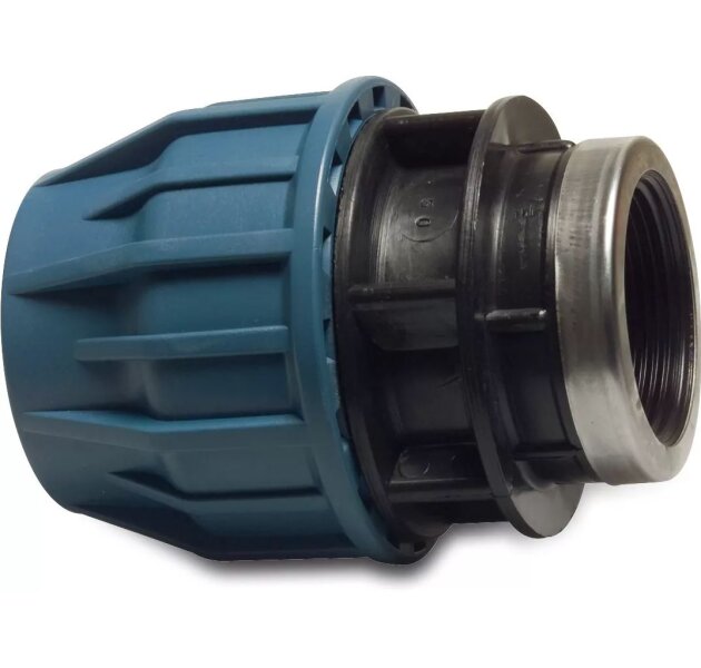 Jason Kupplung PP 32 mm x 3/4" Klemm x Innengewinde 16bar Schwarz/Blau DVGW/KIWA/WRAS/SVGW