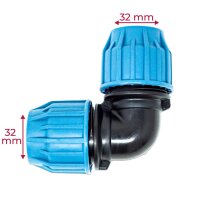Jason Winkel 90° PP 32 mm Klemm 16bar Schwarz/Blau DVGW/KIWA/WRAS/SVGW