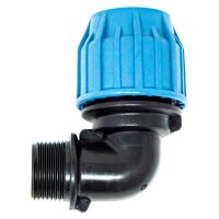 Jason Winkel 90° PP 32 mm x 1" Klemm x Außengewinde 16bar Schwarz/Blau DVGW/KIWA/WRAS/SVGW